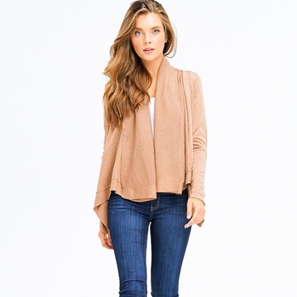 NWT  Khaki Tan Boho Ribbed Cardigan, Size Large - Picture 1 of 6